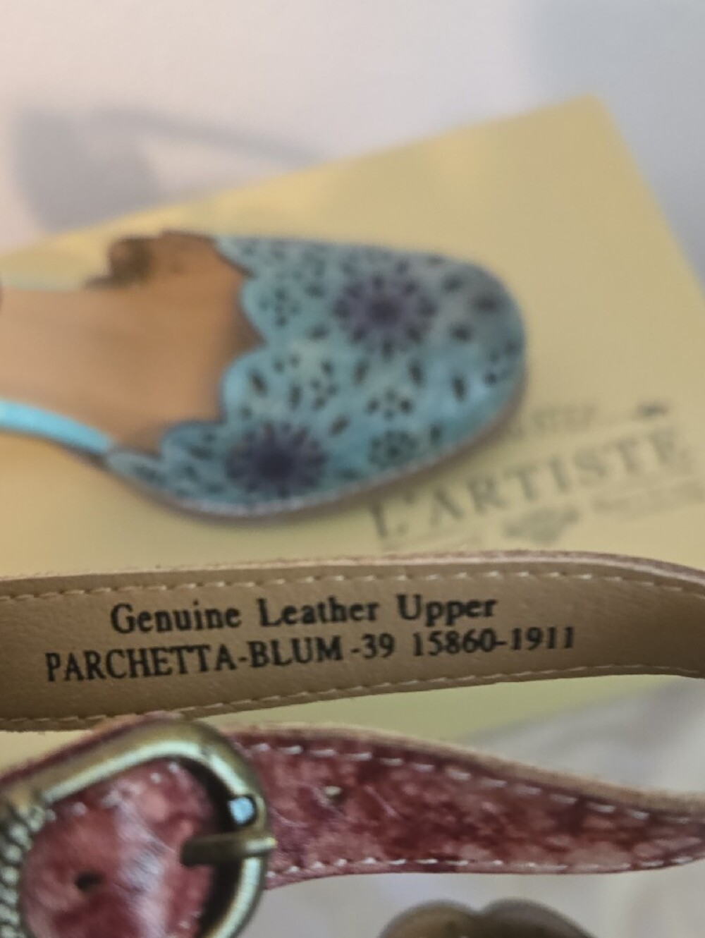 L'ATISTE Parchetta-Blum Blue Multi Two-Tone Floral Cutout Heel - Picture 6 of 7